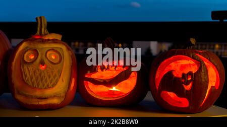 Gros plan sur les gourdes d'Halloween. Banque D'Images