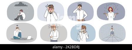 Ensemble de personnes bouleversées souffrent de la rupture émotionnelle Banque D'Images