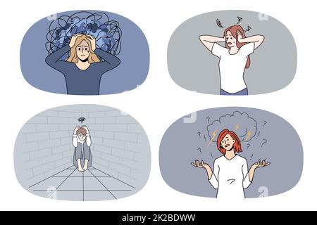 Ensemble de femmes stressées souffrent de la rupture mentale Banque D'Images