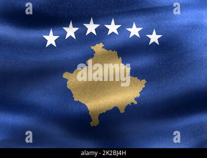 3D-Illustration d'un drapeau du Kosovo - drapeau de tissu d'ondulation réaliste Banque D'Images