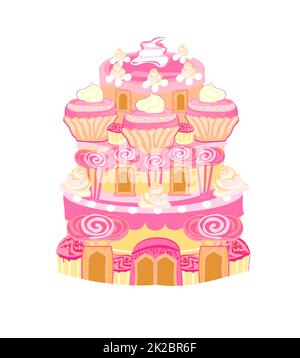 Art de château à gâteau multicolore - illustration de conte de fées isolée Banque D'Images