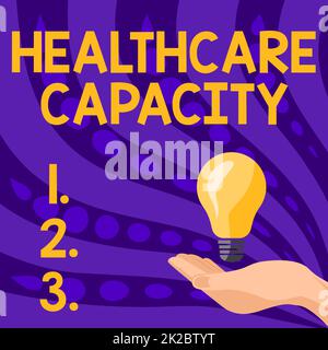 Texte d'écriture capacité de santé. Mot écrit sur le nombre maximum de patients fournis avec le bon service médical mains Lady tenant lampe avec tenue formelle présentant de nouvelles idées pour le projet Banque D'Images