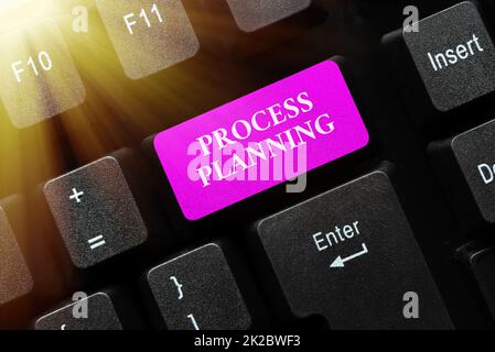 Légende présentant Process Planning. Concept d'affaires le développement de stratégies d'objectifs listes de tâches etc Résumé processus d'inscription en ligne, la saisie d'informations personnelles Banque D'Images