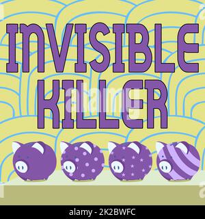 Affiche montrant invisible Killer. Idée d'affaires présence dans l'air d'une substance qui sont nuisibles multiples Piggy Bank dessin sur la table avec arrière-plan rayé. Banque D'Images