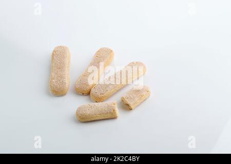 Ladyfinger Cookies for Tiramisu Isolated on White Background, Copy Space Banque D'Images