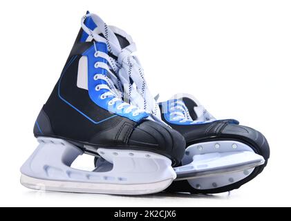 Une paire de patins de hockey sur glace isolés sur blanc Banque D'Images
