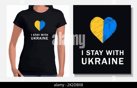 imprimé imprimable je reste avec l'ukraine. Illustration vectorielle en soutien de l'Ukraine. Le concept de patriotisme et de dévotion Banque D'Images