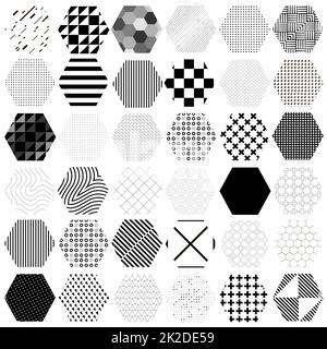 36 pièces différentes hexagons avec des motifs différents - vecteur Banque D'Images