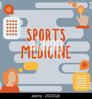 Écriture affichant le texte médecine sportive. Approche d'affaires traitement et prévention des blessures liées aux sports femme pensée novatrice des idées de direction vers un avenir stable. Banque D'Images