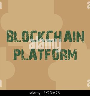 Affiche textuelle montrant la plate-forme blockchain. Création de photo conceptuelle avec un langage de script qui résout de nombreux cas arrière-plans illustrés par ligne avec différentes formes et couleurs. Banque D'Images