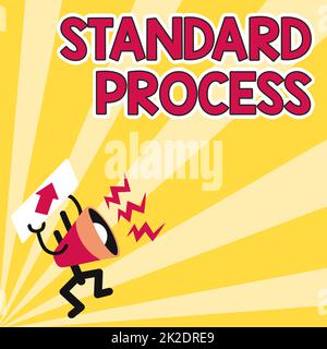 Affiche présentant le processus standard. Règles de concept Internet à mettre en correspondance avec la qualité finale du produit Megaphone Affichage d'un message important présentant un rapport détaillé Banque D'Images