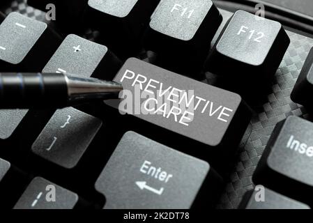 Inspiration montrant le panneau Preventive Care. Concept signification prévention de la santé tests de diagnostic consultation médicale Fixin G Coding String Arrangement, Typing Program Glitch Fix codes Banque D'Images