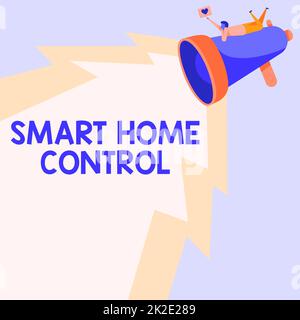 Inspiration montrant le panneau Smart Home Control. La photo conceptuelle offre aux propriétaires un confort de sécurité et une efficacité énergétique Homme dessin sur Megaphone production d'éclairage faire un joli message. Banque D'Images