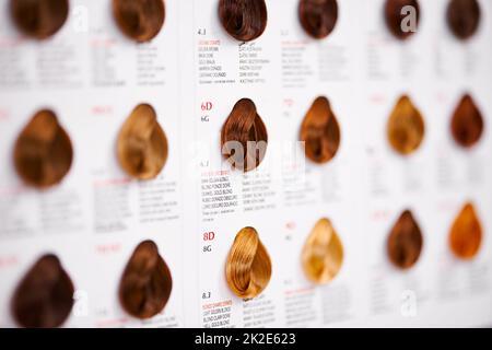 N'importe quelle couleur que vous pouvez penser. Vue rognée de divers échantillons de couleur de cheveux. Banque D'Images