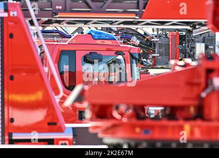 Karlsruhe, Germany. 19th July, 2022. At the Competence Center Aerial Rescue of the fire fighting equipment manufacturer Rosenbauer are produced fire fighting vehicles. The Austrian company Rosenbauer is one of the world's largest manufacturers of fire fighting vehicles. Credit: Uli Deck/dpa/Alamy Live News Stock Photo