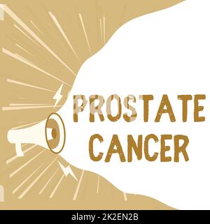 Texte d'écriture cancer de la prostate. Photo conceptuelle cancer qui se produit dans la glande du système reproducteur masculin Megaphone dessin faire une nouvelle annonce forte au nuage blanc. Banque D'Images