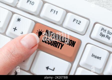 Affichage conceptuel sécurité des informations. Mot pour avoir été protégé contre l'utilisation illégale d'informations de recherche de solutions de développement logiciel, en tapant les codes de programme Advanc Banque D'Images