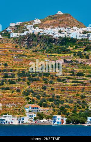 Villages de Klima et de Plaka sur l'île de Milos, Grèce Banque D'Images