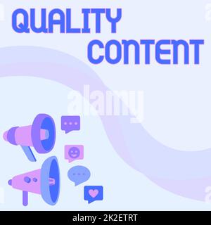 Légende de texte présentant du contenu de qualité. Contenu de concept Internet qui offre de la valeur et consiste en une excellente écriture de la paire de dessins de mégaphone faire une annonce dans le Chat Cloud. Banque D'Images