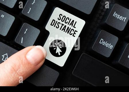 Légende conceptuelle distance sociale. Mot pour degré d'acceptation de l'interaction générale des individus remplir les formulaires d'inscription en ligne, recueillir et éditer des données Internet Banque D'Images