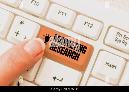 Légende de la présentation de Marketing Research. Business IDEA processus de collecte et d'interprétation d'informations sur la recherche de solutions de développement de logiciels, en tapant les codes de programme Advanc Banque D'Images