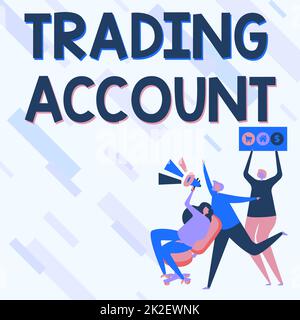Écriture affichant le texte compte commercial. Compte d'investissement d'idée d'affaires ayant des titres en espèces ou d'autres avoirs femme dessin assis tenant Megaphone faire une annonce. Banque D'Images