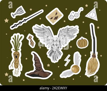 Un ensemble d'autocollants sur le thème de la magie et de la sorcellerie Banque D'Images