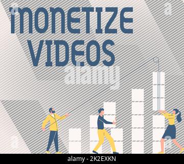 Affiche affichant des vidéos monétiser. Business concept processus de gagner de l'argent à partir de vos vidéos YouTube téléchargées Illustration des partenaires construire de nouvelles idées merveilleuses pour l'amélioration des compétences. Banque D'Images