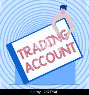 Affiche affichant le compte commercial. Aperçu de l'entreprise compte de placement ayant des titres en espèces ou d'autres avoirs Gentleman dessin tenant Un énorme presse-papiers vierge. Banque D'Images