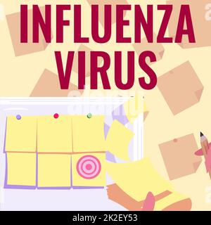 Affichage conceptuel virus de la grippe. Concept signifiant une maladie infectieuse causée par un virus de la grippe toile de fond présentant Sticky Notes mains rédaction papier ayant fixé des objectifs. Banque D'Images