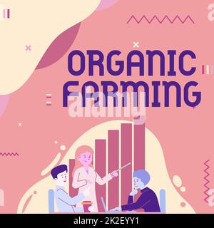 Légende conceptuelle Agriculture biologique. Présentation commerciale un système agricole intégré qui s'efforce de garantir la durabilité Lady Drawing explique à son coéquipier les étapes du processus. Banque D'Images