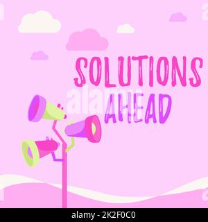 Texte présentant inspiration Solutions Ahead. Présentation commerciale à l'avance action ou processus de résolution d'un problème ou d'émission Pole mégaphones dessin faire une annonce dans un espace ouvert. Banque D'Images