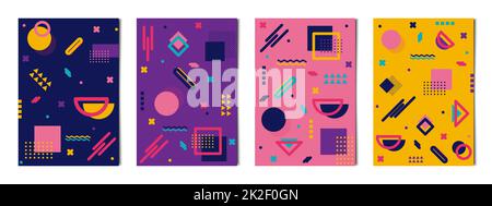 Ensemble de 4 pièces formes géométriques abstraites fonds colorés, modèles pour la publicité, cartes de visite, textures - Vector Banque D'Images