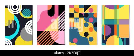 Ensemble de 4 pièces formes géométriques abstraites fonds colorés, modèles pour la publicité, cartes de visite, textures - Vector Banque D'Images