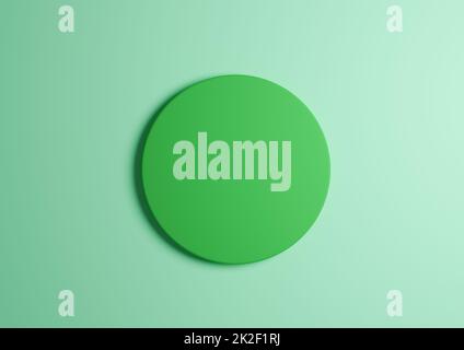 3D illustration d'un cercle vert brillant podium ou stand vue du dessus plat produit affichage minimal, simple lumière, pastel turquoise fond avec espace pour le texte Banque D'Images