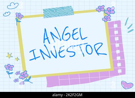 Affiche montrant Angel Investor. Concept Internet haute valeur nette individu qui fournit le soutien financier cadre vierge décoré avec des formes abstraites modernisées fleurs et le feuillage. Banque D'Images