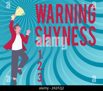 Ecriture du texte affichant un avertissement de shyness. Aperçu de l'entreprise Avertissement Shyness Gentleman Jumping excitly Holding Trophée montrant des réalisations. Banque D'Images