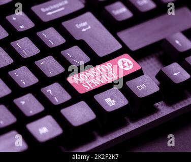 Texte indiquant le service d'inspiration en continu. Business Showcase service qui est disponible à tout moment et habituellement chaque jour Fixin G Coding String Arrangement, tapant Program Glitch Fix codes Banque D'Images