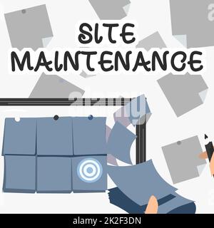 Écriture affichant le texte Maintenance du site. Concept signifiant garder le site Web sécurisé mise à jour de la course et de fond sans bugfree présentant Sticky Notes mains écriture papier ayant établi des objectifs. Banque D'Images