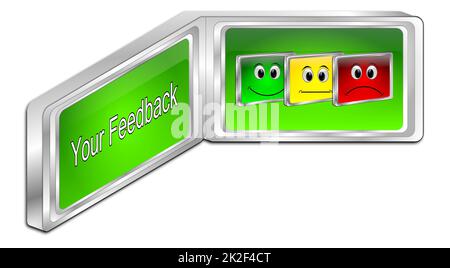 Votre bouton Feedback vert - illustration 3D Banque D'Images