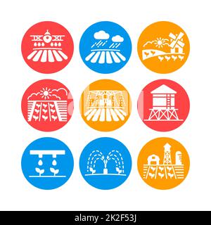 Icône de glyphe de champ d'exploitation. Panneau d'irrigation agricole Banque D'Images