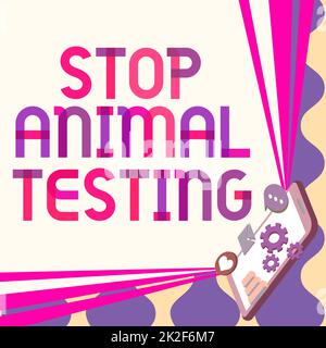 Inspiration montrant le signe Stop Animal Testing. Mot écrit sur l'expérience scientifique qui vivent animal forcé de subir Mobile dessin partager des commentaires positifs et bonne parole bulle Banque D'Images