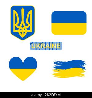 Ensemble de symboles du pays indépendant de l'Ukraine sur fond blanc - Vector Banque D'Images