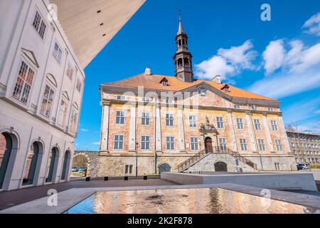 View of old Town Hall and University buildings in Narva. Ida-Viru County, Estonia, Baltic States Stock Photo