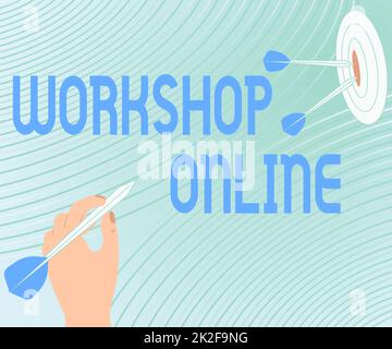 Texte montrant inspiration Workshop en ligne. Atelier de présentation en ligne de l'entreprise Présentation du message atteindre le concept de Target, Résumé annonçant l'objectif. Banque D'Images