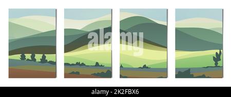 Ensemble de 4 pcs paysages de montagnes et de forêts - Vector Banque D'Images