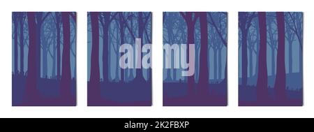 Ensemble de 4 fonds verticaux paysages forestiers - Vector Banque D'Images
