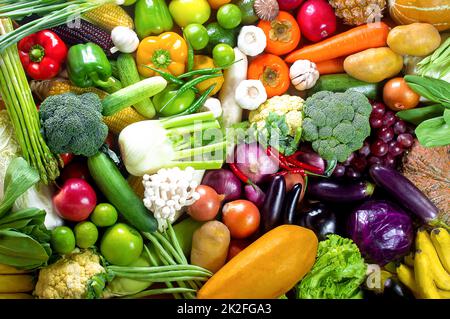 Légumes et fruits frais, fruits et légumes colorés, nourriture propre, légumes et fruits Arrière-plan,vue du dessus,ensemble de fruits et légumes,Food co Banque D'Images