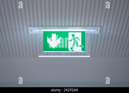 Waldshut Tiengen, Germany. 22nd Sep, 2022. A sign in the town hall indicates the emergency exit. Credit: Silas Stein/dpa/Alamy Live News Stock Photo