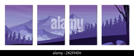 Ensemble de 4 pcs paysages de montagnes et de forêts - Vector Banque D'Images